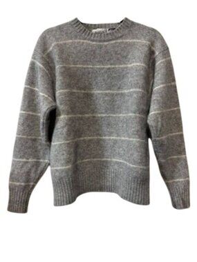 Vintage Gap Clothing Co Gray Ivory Striped Wool Crewneck Sweater Women’s L